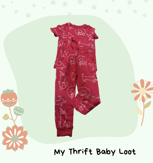 Preloved red dog print jogger cord set (3-4 years)